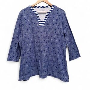 Talbots Blue V-Neck Tunic Top Sz 3X 3/4 Sleeves